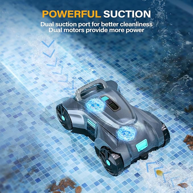 VINGLI Automatic Pool Cleaner Cordless, Robotic Pool Vacuum for In-Ground & Above Ground Pools, 1076 Sq.Ft Coverage with 2.5H Fast Charge, Self-Docking