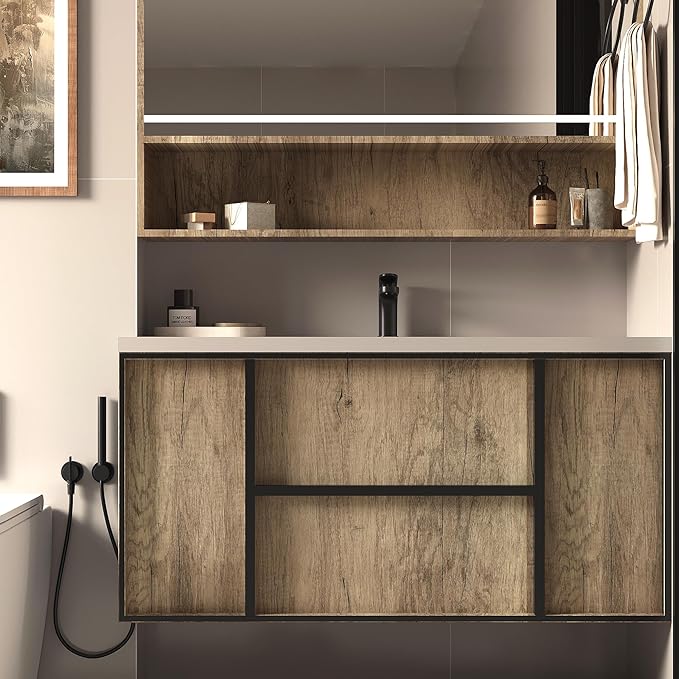 BOMENG Thick Brown Wood Contact Paper Peel and Stick Wallpaper Roll Self