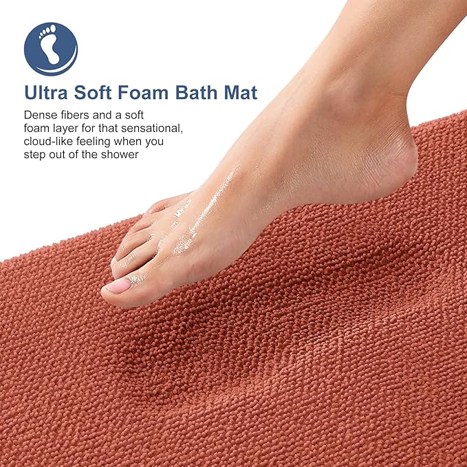 OLANLY Thick Memory Foam Bath Mats Rugs 44x24, Extra Soft Absorbent Bathroom Rug, Quick Dry Bath Mat, Non-Slip, Machine Washable Carpet, Tub and Shower, Home Decor Accessories, Rustic Terracotta