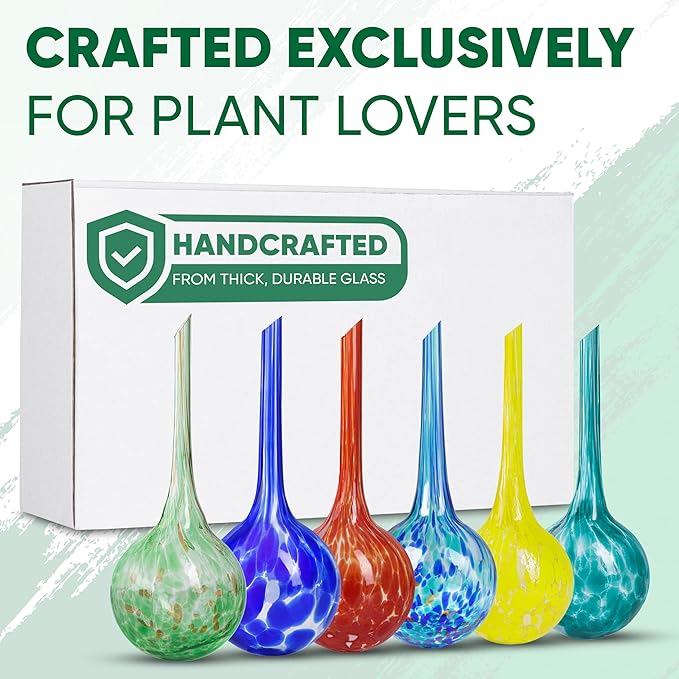 Plant Watering Globes Set of 6 - Small Glass Self Watering Bulbs Up to 5 Days of Irrigation - for Indoor & Outdoor Plants - Multicolor, Automatic, Glass Watering Bulbs for Daily Use, Watering Devices