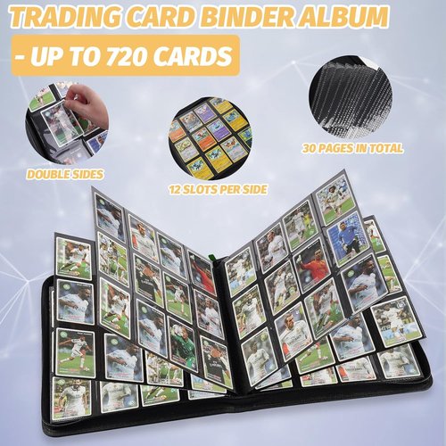 GERMUN Trading Card Binder - Premium 12 Pocket Holder for 720 Cards | Double-Sided Album in Dark Green