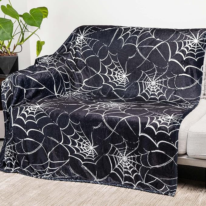 Gothic Spider Web Blanket - Perfect for Gothic Room Decor,Spooky Home Decor, Ideal Gothic Decor Accent,Black Horror Blanket, Soft Flannel for Couch, Bed, and Haunted Mansion Use (50" x 60")