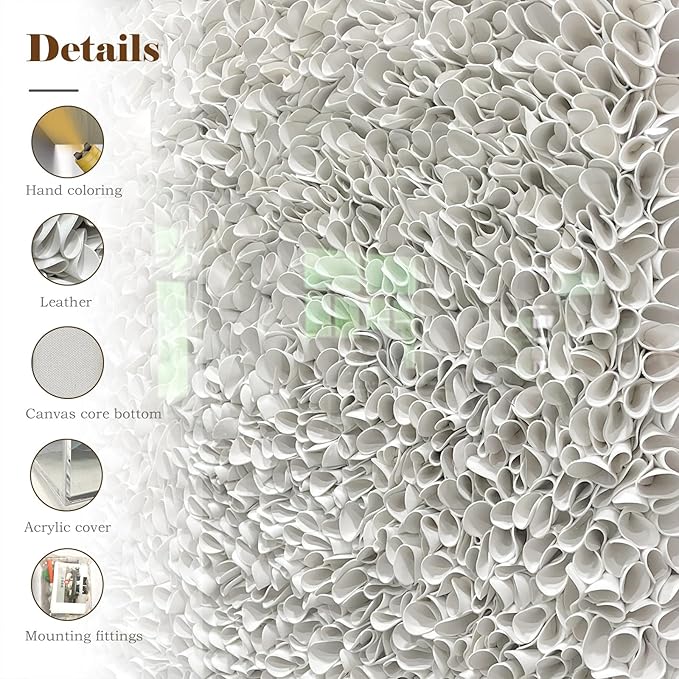 BrightA Minimalist 3D Wall Art Large Wall Art Artwork for Walls White Textured Wall Sculpture with Embossed Patterns Modern Abstract Artwork for Living Room Office Decor 23.6"x23.6"