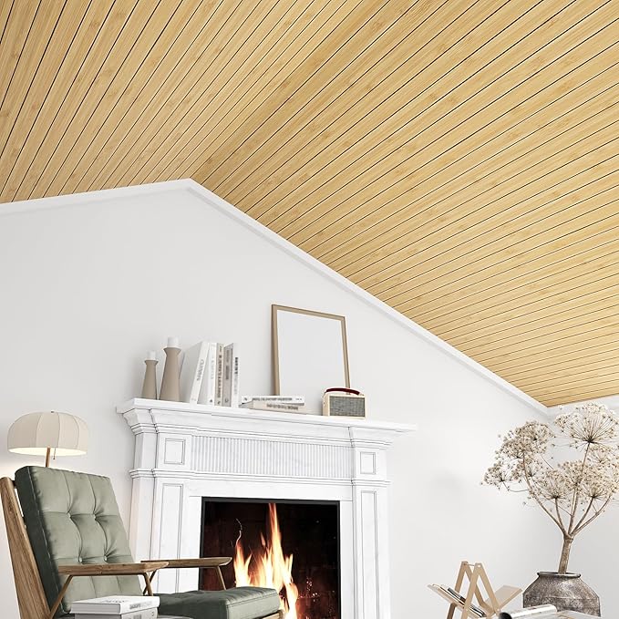VEELIKE Natural Bamboo Slat Wall Panels Peel and Stick Wood Panels