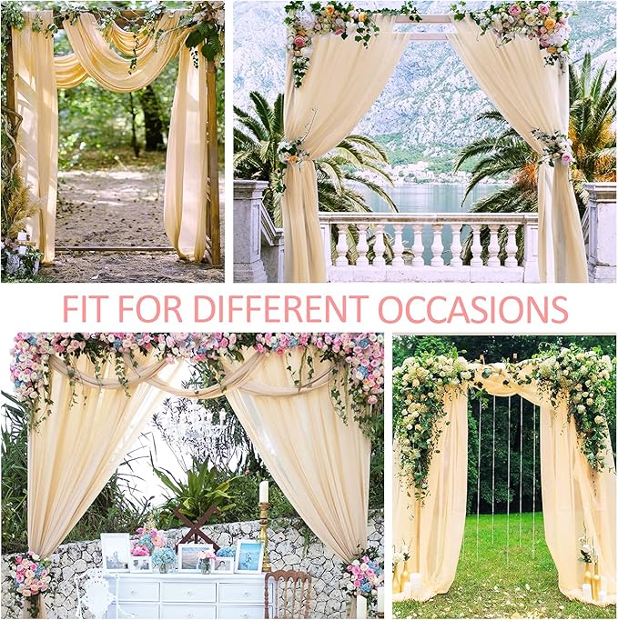 Champagne Arch Drapes for Wedding Arch Draping Fabric 2 Panel Sheer Backdrop Curtain for Ceremony Bridal Party Decor 6 Yards 19Ft Length x 28" Width