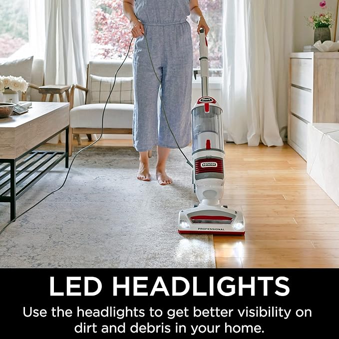 Shark NV501 Rotator Professional Lift-Away Upright Vacuum with HEPA Filter, Swivel Steering, LED Headlights, Wide Upholstery Tool, Dusting Brush & Crevice Tool, White/Red