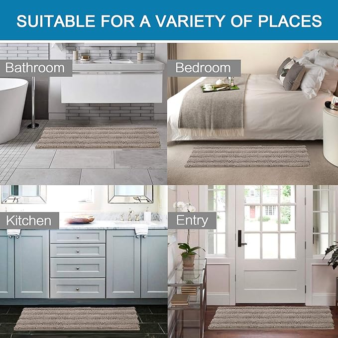 H.VERSAILTEX Bathroom Rugs Bath Mat Runner Rug Non Slip Kitchen Rug Extra Long Bath Rug Runners Oversized 59" x 20" Absorbent Washable Dry Fast Plush Area Rug for Bathroom/Bedroom - Taupe