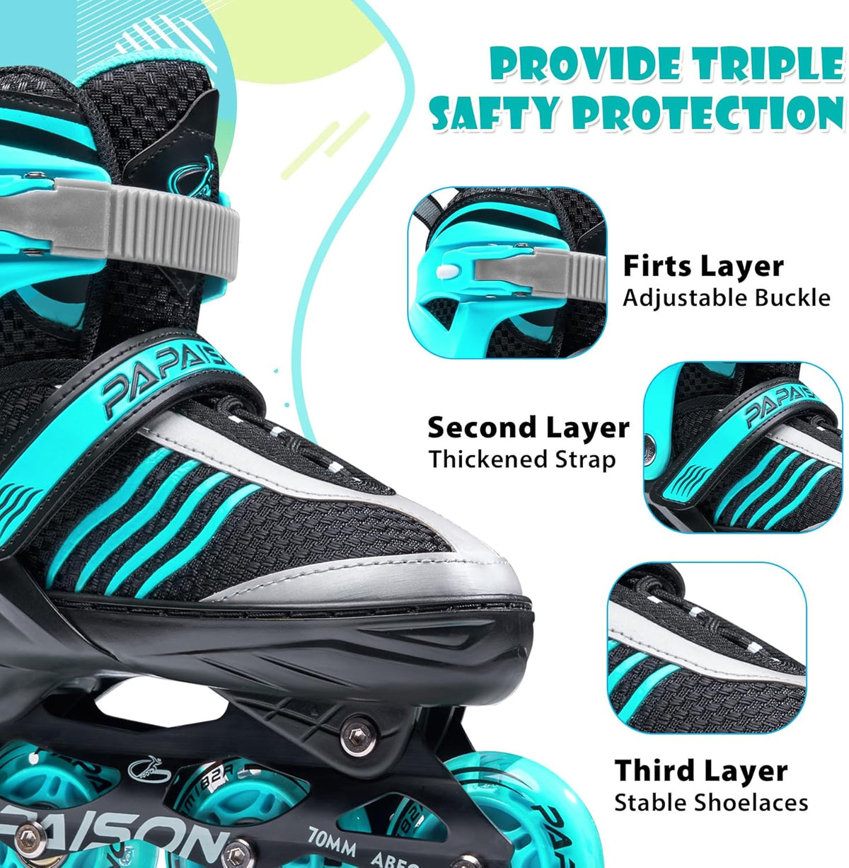 PAPAISON Adjustable Inline Skates - Light-Up Roller Skates for Kids Ages 4-16 | Perfect for Outdoor Fun