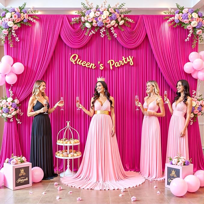 10x10 Fuchsia Backdrop Curtain for Parties Birthday Party Wrinkle Free Hot Pink Photo Curtains Backdrop Drapes Fabric Decoration for Wedding 5ft x 10ft,2 Panels