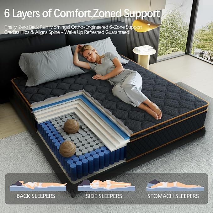 Full Mattress- 12 Inch Hybrid Firm Support with Pocketed Coils & Cooling Gel Memory Foam | Orthopedic Back Pain Relief | Breathable| Full Size Mattresses in a Box