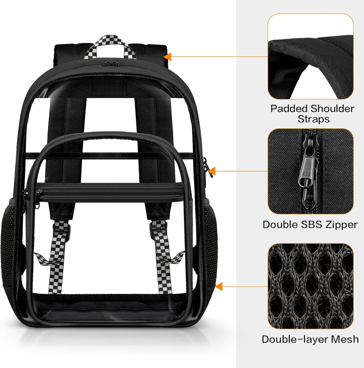 PAMANO Clear Backpack - Heavy Duty PVC & Fabric | Transparent College Bag for Travel & Security - Black