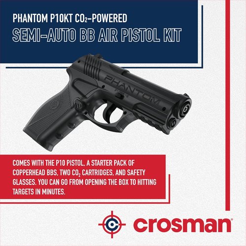 Crosman Phantom P10KT CO2 Air Pistol Kit - Semi-Automatic BB Gun for Target Shooting