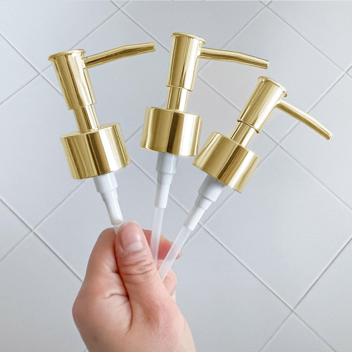 Soap Dispenser Pump Head Replacement 3 Pack, 28/400 Threads Standard Size, for Bathroom and Kitchen (Shiny Gold)