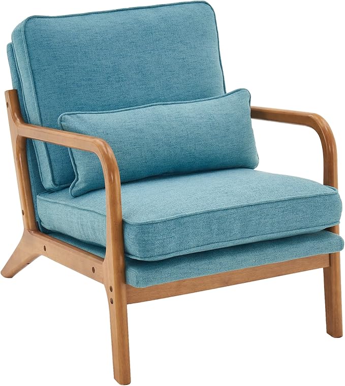 Bonnlo Teal Accent Chairs Set of 2, Upholstered Mid Century Modern Lounge Chairs Reading Chairs Side Sitting Chair Solid Wood Farmhouse Armchairs for Living Room, Bedroom, Guest Room