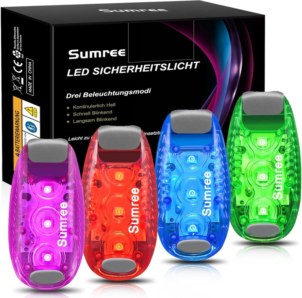Skiennix LED Safety Lights - High Visibility Clip-On Strobe & Running Lights | 4-Pack for Runners, Bicycles, and More