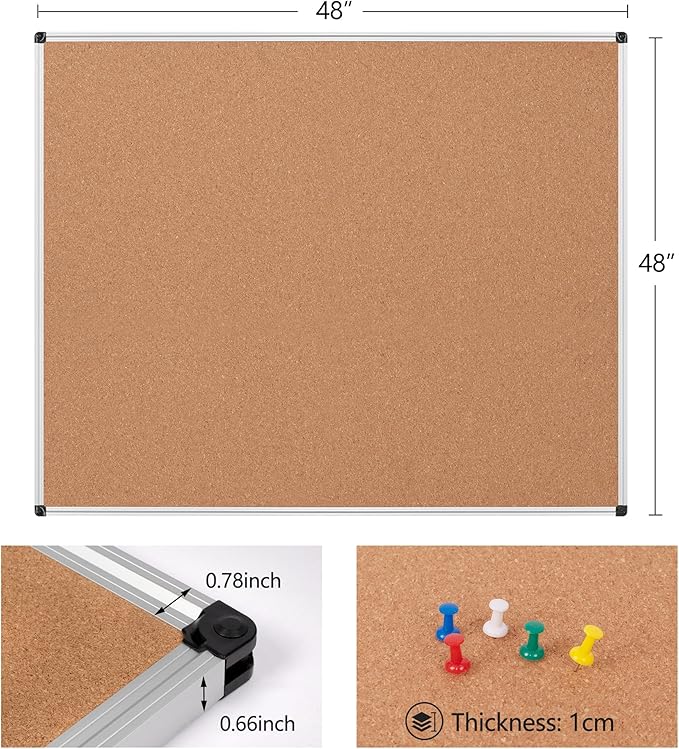 Extra Large Cork Bulletin Board 48" X 48", Wall Mounted Notice Pin Board