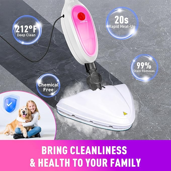 10-in-1 Steam Mop & Detachable Handheld Steamer, 20s Fast Heat-Up, 16FT Power Cord, Multi-Purpose Steam Cleaner for Floors/Carpet/Grout/Window/Stove, Streak-Free Deep Home Cleaning