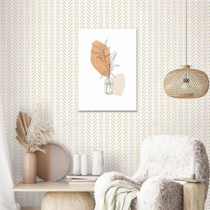Erfoni Yellow and White Peel and Stick Wallpaper Modern Herringbone Wallpaper