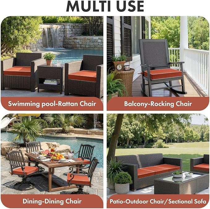 MIULEE Orange Outdoor Chair Cushions Set of 2, 18.5x16x3 Inch Waterproof Patio Seat Cushions for Outdoor Furniture Couch Sofa, 3 Year Color Fastness High Density Foam with Adjustable Ties