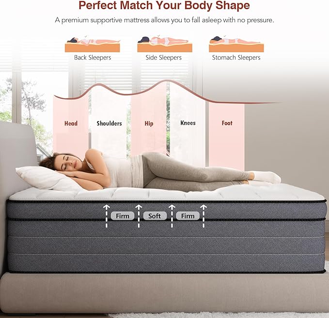King Size Mattress 12 Inch,Superior Hybrid King Bed Mattress in a Box for Back & Lumbar Support with Individual Pocket Spring for Motion Isolation & Pressure Relief, Cooling Feel,Medium Firm
