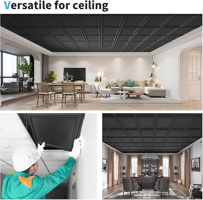 Art3d 12-Pack Drop Relief Ceiling Tiles