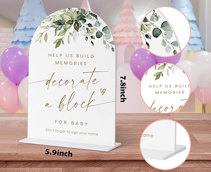 Greenery Gold Baby Shower Blocks To Decorate Sign, Neutral Baby Shower Decorations, Gender Reveal Table Acrylic Decorations, Table Centerpieces for Party Event, Gender Reveal Party Favors - 24