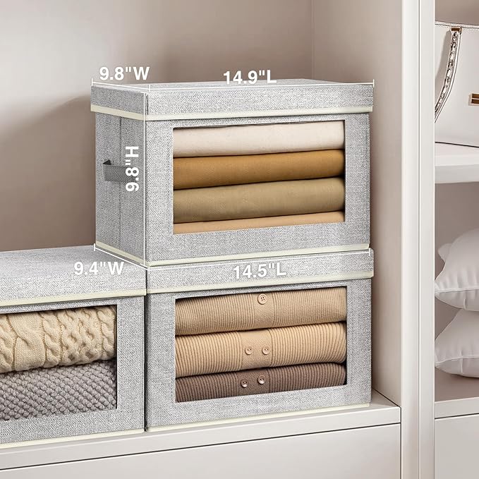 Fabric Storage Bins with Lids - 3 Packs Storage Cubes with Window, Foldable Storage Baskets Bins for shelves, Closet Storage Boxes for Towels, Clothes, Home, Office, Blended