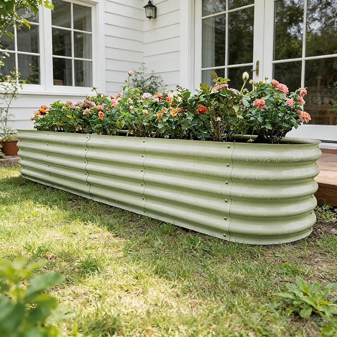 Gardmax Galvanized Raised Garden Bed, Lightweight Planter Boxes Outdoor with Easy Assembly, Large Garden Bed for Vegetables, Fruits, Flower Milk White 8x2x1.5 FT