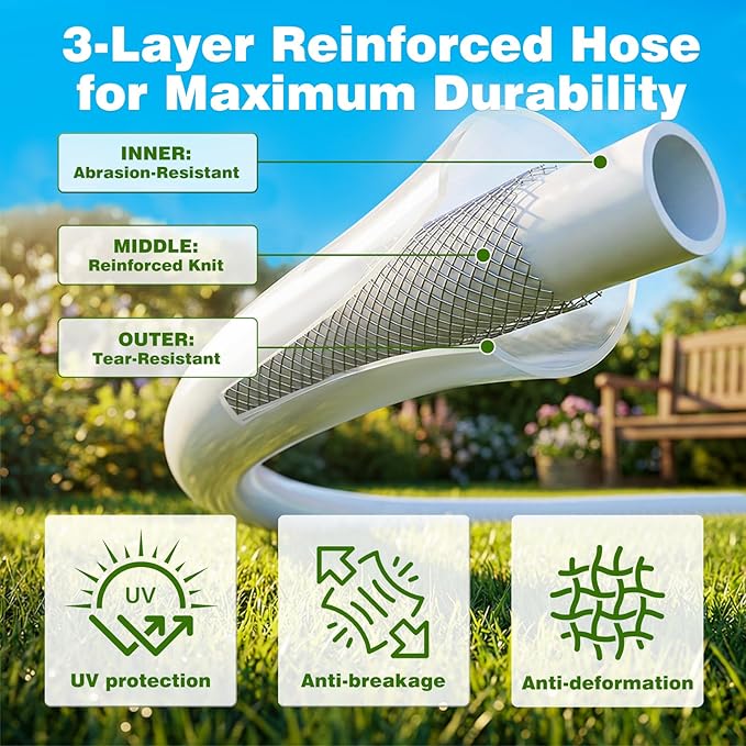 Retractable Garden Hose Reel 100FT x 1/2 in, Wall Mount Water Hose Reel for Outside with Auto Rewind, Tangle-Free Guide, 180° Swivel Bracket, Lock at Any Length, High-Pressure Flow, 10-Pattern Nozzle