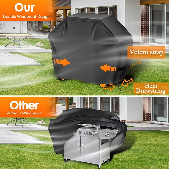 Aoretic Grill Cover, 44 inch BBQ Gas Grill Cover for Outdoor Grill, Charbroil Grill Cover Barbecue Waterproof, Anti-UV for Weber Char-Broil Monument, Dyna-glo Nexgrill Spun Polyester