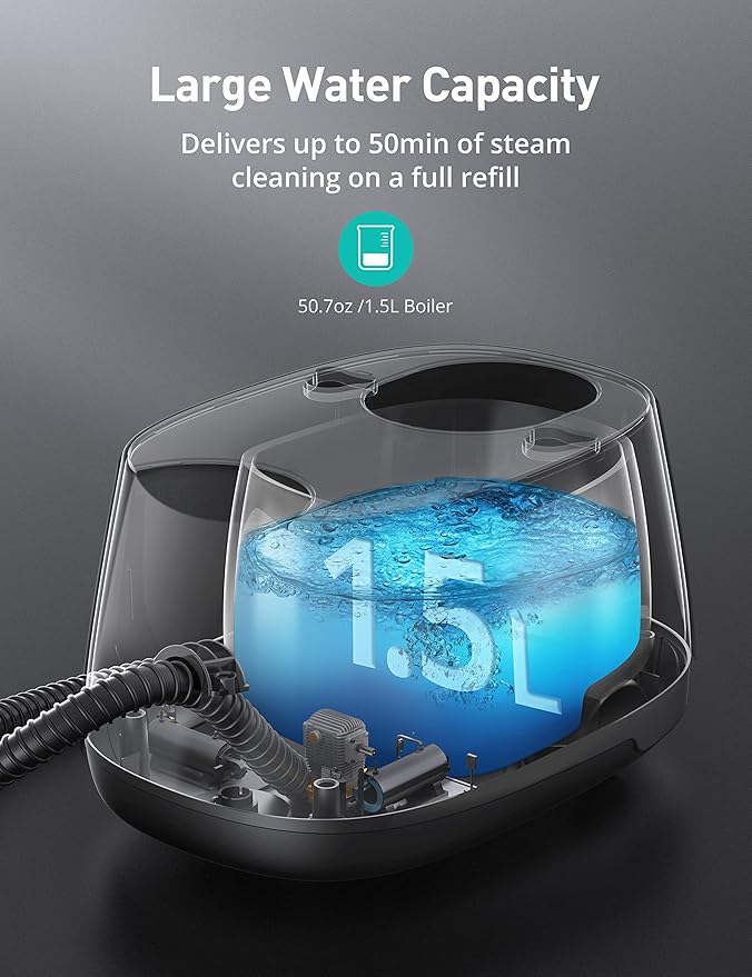 Steam Cleaner, 293°F 58 PSI Powerful Multipurpose Handheld Steam Mop for Home Use, 21 Attachments, 50Oz Capacity, Heavy Duty Steamer for Carpets, Floors, Cars, Tiles, Crack Cleaning, Brass