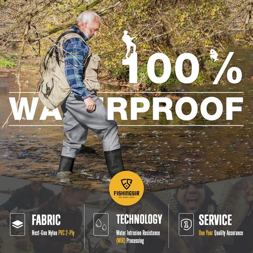 FISHINGSIR Fishing Waders - Waterproof 2-Ply Nylon/PVC Chest Waders for Men & Women with Boots