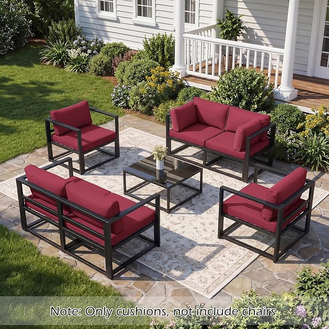 HOMREST 14-Piece Patio Replacement Cushions Set, Deep Seat 25x25 Inch Outdoor Sofa Cushions, Waterproof & Non-Slip Bottom, for 6-Seat Rattan Wicker Sectional Furniture,Burgundy