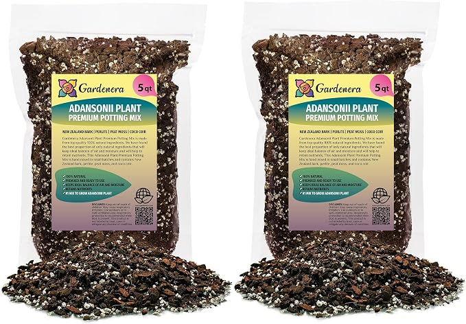 GARDENERA Monstera Adansonii Premium Soil Blend - 10 QT - Promote Aeration, Drainage & Nutrient Retention - (2 Bags of 5 Quart)