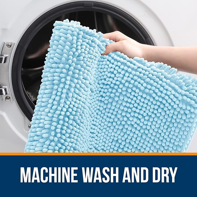 OLANLY Bathroom Rugs 70x46, Extra Soft Absorbent Chenille Bath Rugs, Rubber Backing Quick Dry, Machine Washable Bath Mats for Bathroom Floor, Tub and Shower, Home Decor Accessories, Sky Blue