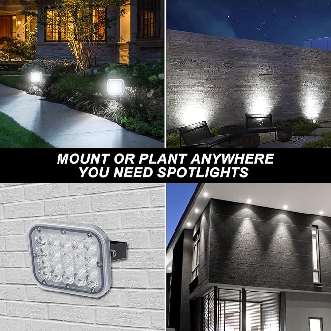 Solar Spot Lights Outdoor, 20 LED IP65 Waterproof Landscape Lighting, Dusk-to-Dawn 6000K Cold White Spotlights for Yard Garden Driveway Porch Walkway, 2-in-1