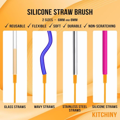Kitchiny Silicone Bottle Brush Set - 12.5" Cleaner for Hydro Flasks, Tumblers & Narrow Neck Containers