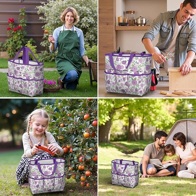 Daisy Flowers Garden Tool Bag - Waterproof Garden Tote with 8 Pockets, Large Storage Home Organizer Gardening Tool Oxford Bag for Garden Tools Kits Holder, Ideal Outdoor Gardening Gift for Women & Men