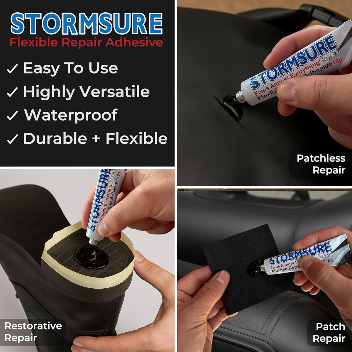 Stormsure Flexible Repair Adhesive - 15g Black | Durable, Waterproof Solution for Quick Fixes