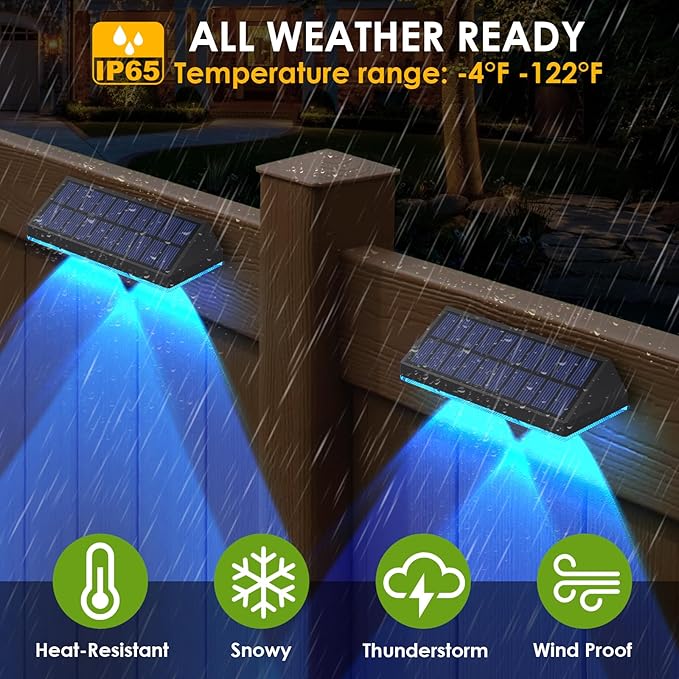 LIANGLOME Solar Fence Lights Outdoor, 2PK RGB Solar Lights