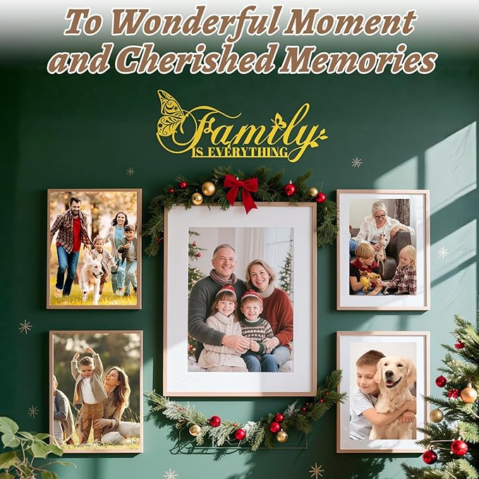 Golden Family Signs Metal Wall Art Home Decor, Family Is Everything Words Sign Modern Wrought Iron Hanging Door Plaque Letters Decoration for Living Room Photos Dining Room Bedroom Housewarming Christmas