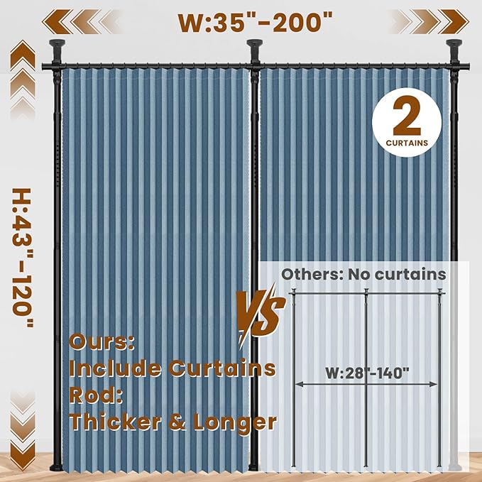 100% Blackout Room Divider Curtains Sets Blue 2 Panels W100 x L84in No Drill