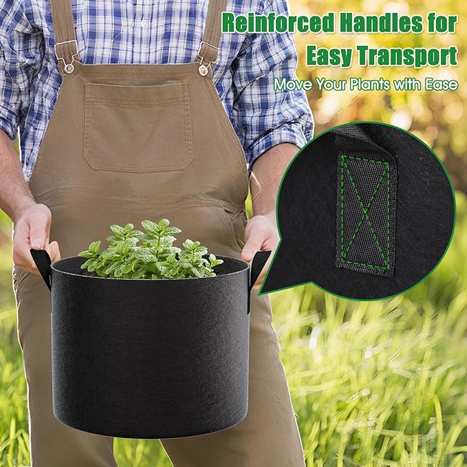 FEED GARDEN 5 Gallon Grow Bags 8 Pack – 300G Thickened Fabric Plant Pots with Reinforced Handles, Breathable Drainage Planters for Vegetables, Flowers & Herbs Indoor Outdoor