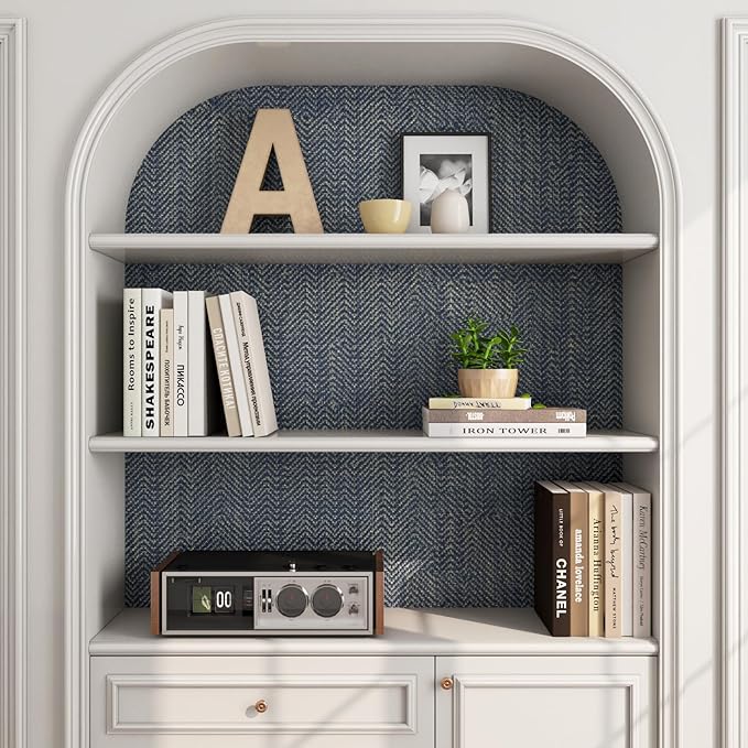 FunStick 24"x394" Removable Gold Dark Blue Textured Wallpaper Peel and Stick
