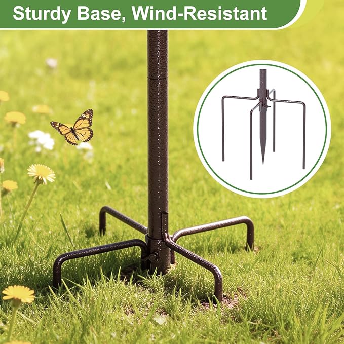83" Bird Feeding Station Kit with Metal Squirrel Baffle, Heavy Duty Metal Bird Feeding Station with Seed Tray＆Mesh Basket, Easy Assembly Ground Mounted Bird Feeder Pole for Garden Yard Outdoor