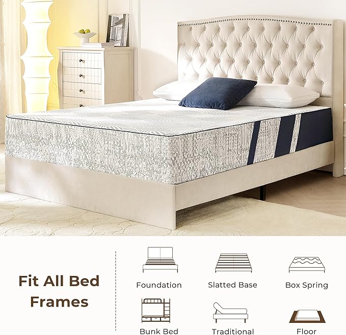 King Size Mattress, 12 Inch Gel Memory Foam King Mattress, for Pressure Relief & Spine Support, Diamond Pattern Design, Medium Feel, CertiPUR-US Certified