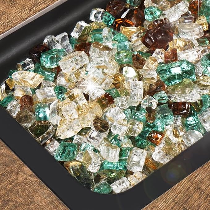 GASPRO 10 lbs Fire Glass for Propane Fire Pit, 1/2-Inch Reflective Fireplace Glass Rocks for Fire Pit Table, Gold Copper Green