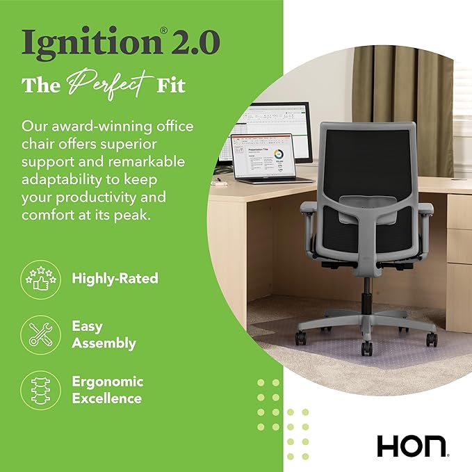 HON Ignition 2.0 Mid Back Task Chair, Spectrum Mesh, Advanced Synchro-Tilt Control, Office Chair with Lumbar Support, Height and Width Adjustable Arms, Titanium Frame, Onyx