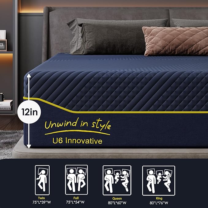 10 Inch Memory Foam Queen Mattress with Green Tea Cooling Gel, CertiPUR-US Certified, Breathable & Supportive Mattress in a Box, Navy Blue