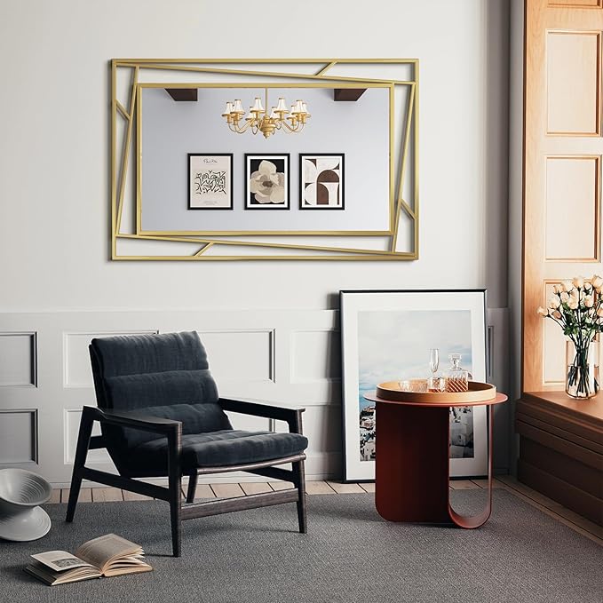Brushed Gold Bathroom Mirror, Hang Horizontally or Vertically